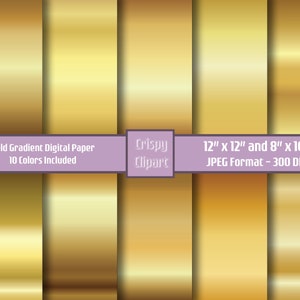 Gold Gradient Digital Scrapbooking Paper Yellow Gold Metallic Gradient Swatches Golden Fill Effect Background Gold Ore Foil Ombre