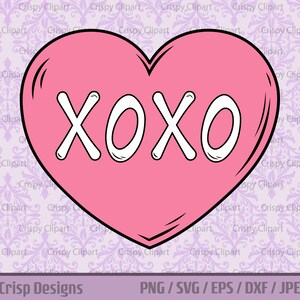 XOXO Comic Cartoon Style Clipart Pink Heart Kisses and Hugs Symbol Vector Art Valentine's Day Layered Cut File Love Iron On PNG Graphic
