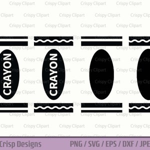 May include: Black and white clipart images of crayons. The images include a crayon with the word "CRAYON" written vertically on it, a crayon with a wavy line on the side, and a crayon with a straight line on the side.