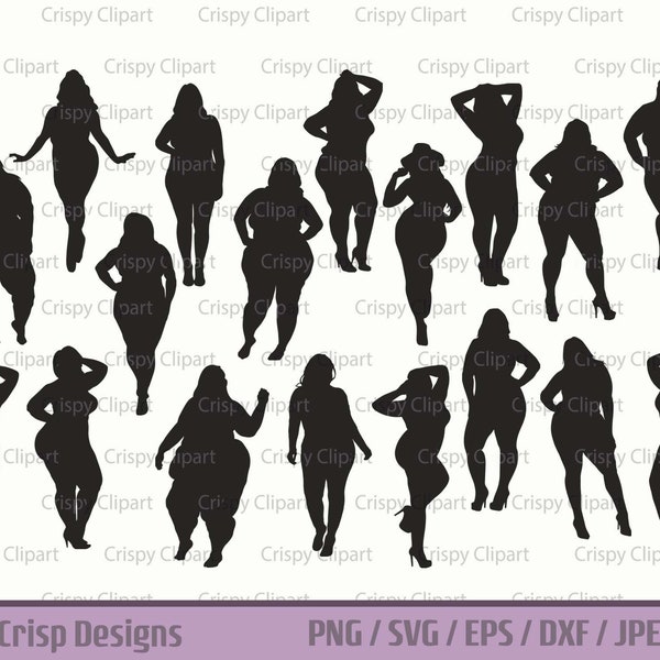 Big and Beautiful Women SVG Bundle, Sexy Thick Women Silhouette Cut File, Plus Size Female Body Vector Art, Curvy Positive Body Image PNG