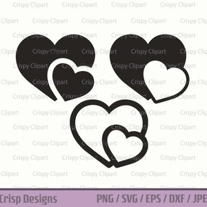 Paquete de corazón SVG, imágenes prediseñadas de contorno de corazón, archivo de corte de silueta de corazón doble, contorno grueso, sello de arte vectorial de corazón superpuesto del día de San Valentín
