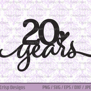 20 anos SVG, clipart de aniversário da China Arquivo de corte de 20 anos juntos, comemoração do marco do 20º aniversário com coração Digital DIY Cake Topper