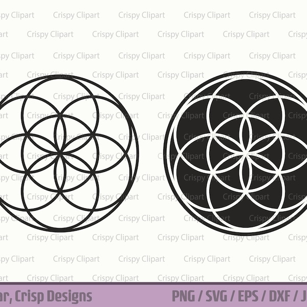 Seed of Life SVG, Seed of Life Clipart Silhouette, Sacred Geometry Vector Art, Meiosis, Stencil, Flower of Life Creation Cut File, Stamp