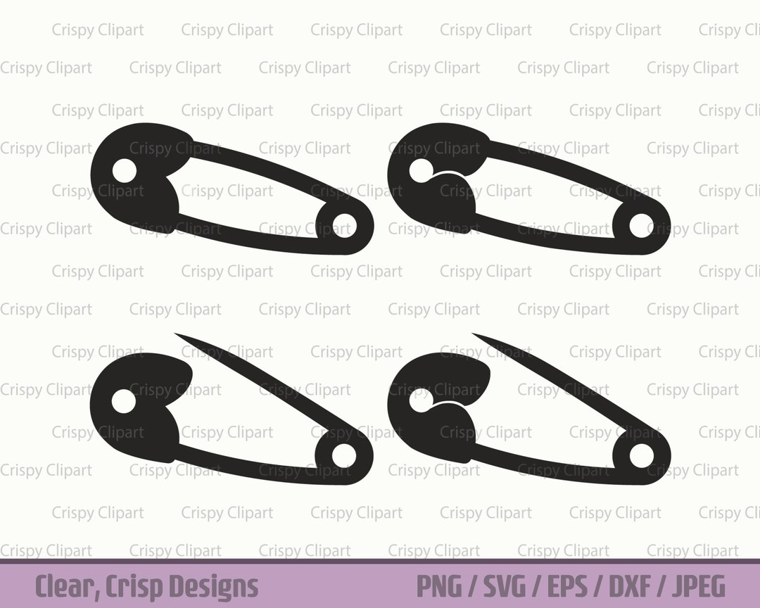 Safety Pin Clipart, Diaper Pin Silhouette SVG, Nappy Pin, Kilt Pin