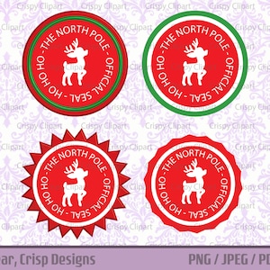 Lettre de Noël du Père Noël Officiel Pôle Nord Mail Enveloppe Sceau Rond Renne Or et Argent Holiday Express Mail Timbre Numérique Clipart