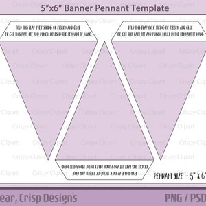 5&quot;x6&quot; Banner Pennant Template, Triangle Banner Template PNG, Bunting Banner Pennant Template PSD, Photoshop Templates with Fold Over Tab DIY