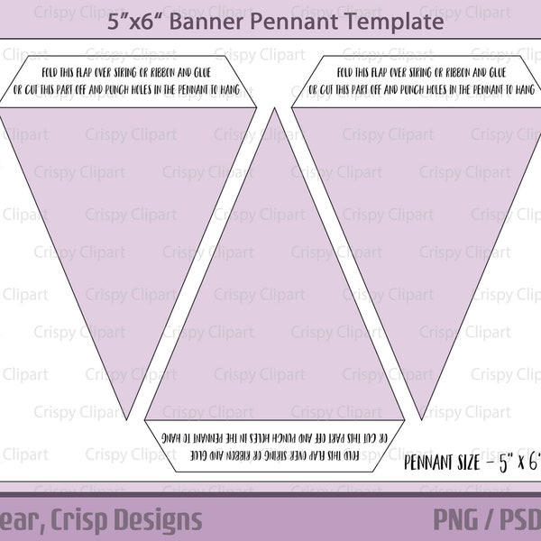 5"x6" Banner Pennant Template, Triangle Banner Template PNG, Bunting Banner Pennant Template PSD, Photoshop Templates with Fold Over Tab DIY