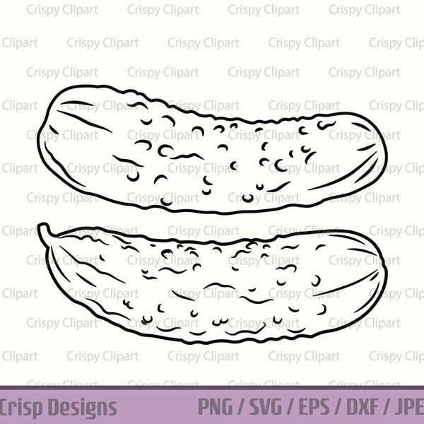 Dill Pickle Outline SVG, Pickles Clipart, Salty Food, Pickle Vector Art Cut File, Pickled Cucumber, Gherkin, Preserved Food, Sublimation DIY