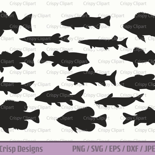 Lake Fish SVG Bundle, Northern Freshwater Fish Silhouette Cut File, Fish Variety Vector Art Set PNG Instant Digital Download Fishing Clipart