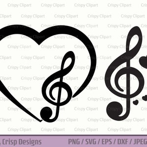 Clave de sol com coração SVG, arquivo de corte de nota musical, clipart de música, vetor de música de coração, amor pela música, clave de sol, símbolos de som PNG, músico SVG