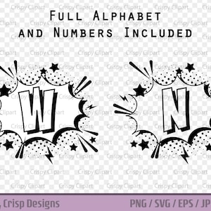 Comic Burst Clipart SVG, Arte vettoriale bolle di fumetti, PNG eroe, Esplosione di espressione, Azione, Iniziale personalizzata, Download digitale di compleanno