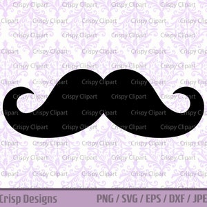 Mustache Silhouette SVG Black Vintage Mustache with Curled Ends Vector Art Facial Hair Clipart Swirled Tip Santa Mustache Baby Shower PNG