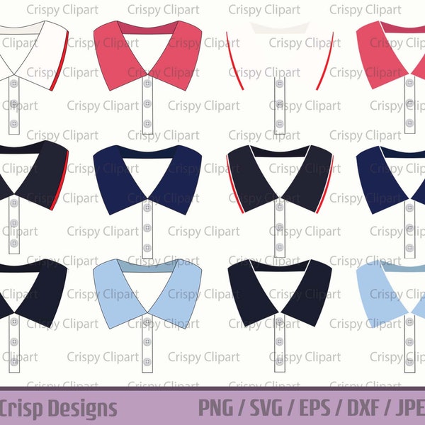 Shirt Collar Clipart, Buttoned Collar Cut File, Tennis Shirt Collar Vector Art, Collared Shirt SVG, Casual Fashion Shirts PNG Sublimation