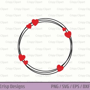 Heart Frame SVG Cute Circle Red Heart Border Clipart Heart Silhouette Cut File, Round Valentine&#39;s Day Heart Frame Digital Vector Art