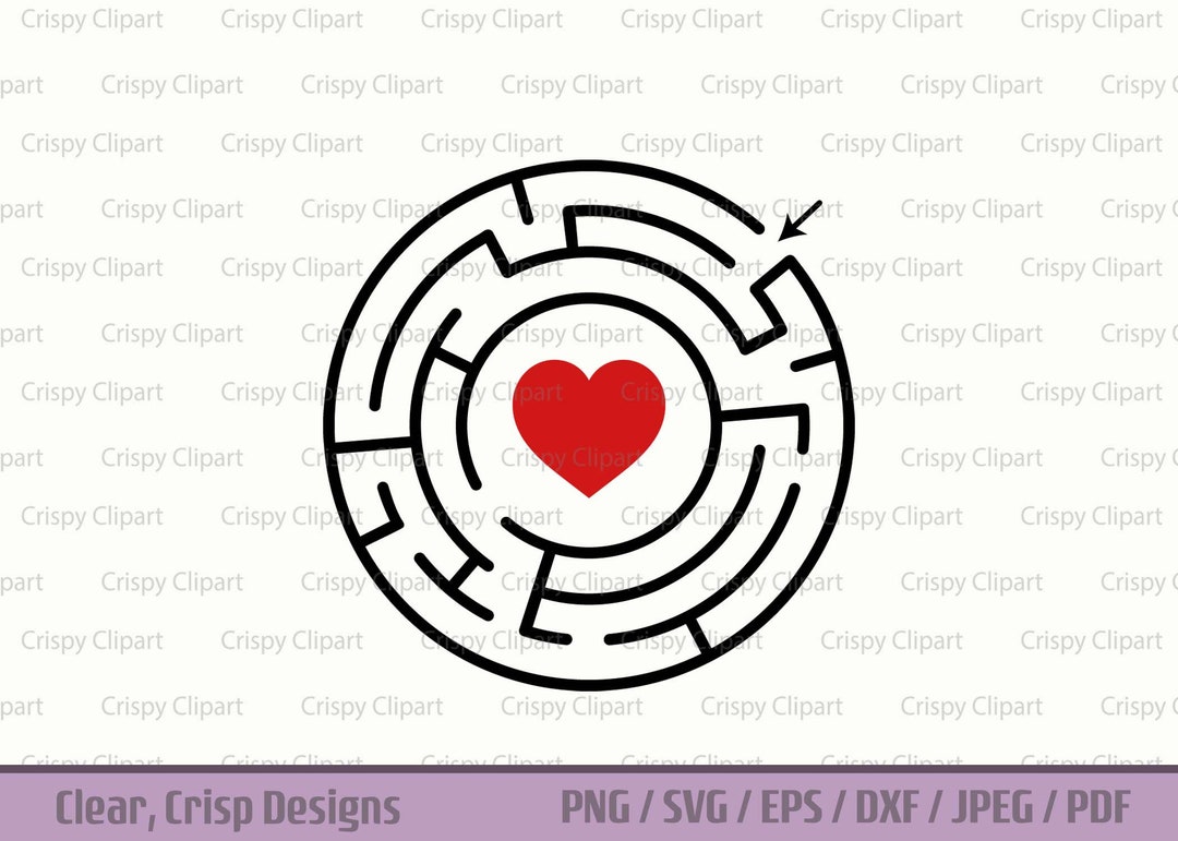 Heart Maze SVG Cut File, Maze With Heart in Center Clipart, Simple
