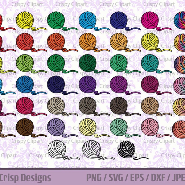 Ball of Yarn SVG Bundle, Colorful Knitting Clipart, Crocheting Vector Art, Yarn Craft Cut File, Yarn Ball Clipart PNG, Fiber Crafts Image