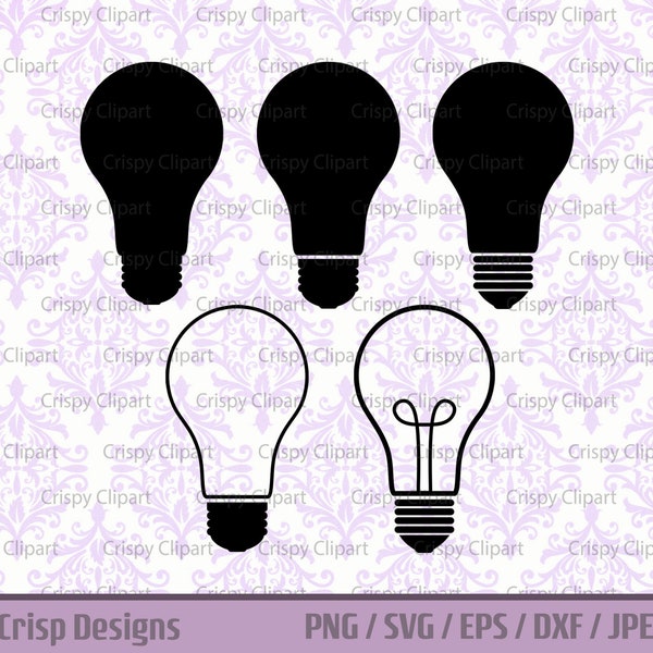 Light Bulb Silhouette SVG, Incandescent Lighting Cut File, Bright Lights Vector Art, Lightbulb with Filament Clipart, Digital Idea Light PNG