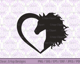 Corazón de caballo SVG, Archivo de corte de silueta de caballo en corazón, Vector de caballos de amor, Imágenes prediseñadas de equitación PNG ecuestre Grabado láser de sublimación
