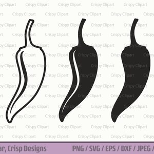 May include: Three black and white outline illustrations of chili peppers. The peppers are in different stages of ripeness, with the first pepper being white, the second pepper being red, and the third pepper being black.