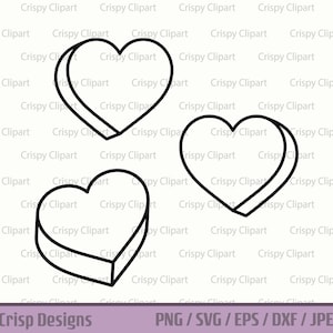Contorno 3D em forma de coração SVG, clipart de doces do dia dos namorados, conversa em branco coração em camadas arquivo de corte amor doces arte vetorial download digital