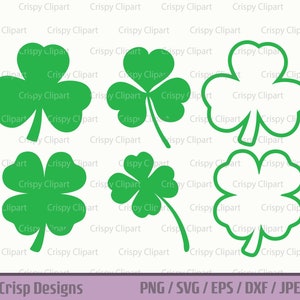 Clover Bundle Clipart SVG, Shamrock Vector Art Cut File, St Patrick’s Day, Irlandais, Lucky Clover, Four Leaf Clover, Mariage, Téléchargement numérique