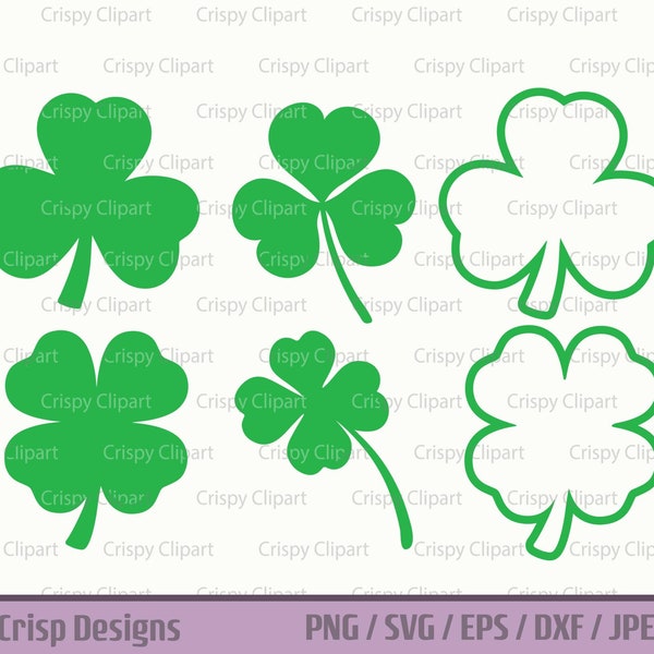 Clover Bundle Clipart SVG, Shamrock Vector Art Cut File, St Patrick's Day, Irish, Lucky Clover, Four Leaf Clover, Wedding, Digital Download