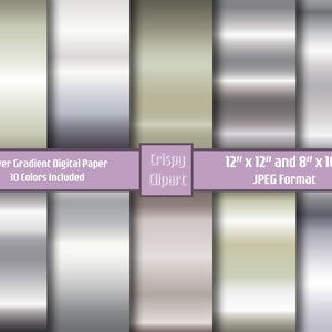 Silver Gradient Digital Scrapbooking Paper Chrome Metallic Gradient Swatches Steel Metal Effect Fill Printable Background White Gold Ombre