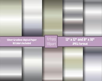 Silver Gradient Digital Scrapbooking Paper Chrome Metallic Gradient Swatches Steel Metal Effect Fill Printable Background White Gold Ombre