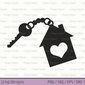 Casa com chaveiro de coração SVG, casa com silhueta de chave arte vetorial, chave de casa, nova casa, mudança, imóveis, coração de casa vendida, arquivo cortado
