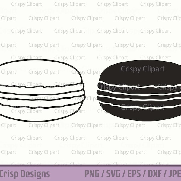 Macarons SVG, Clipart contour de macaron Français, fichier coupé dessert, cookies vectoriels, gourmandise meringuée, biscuits sandwich fourrés à la crème