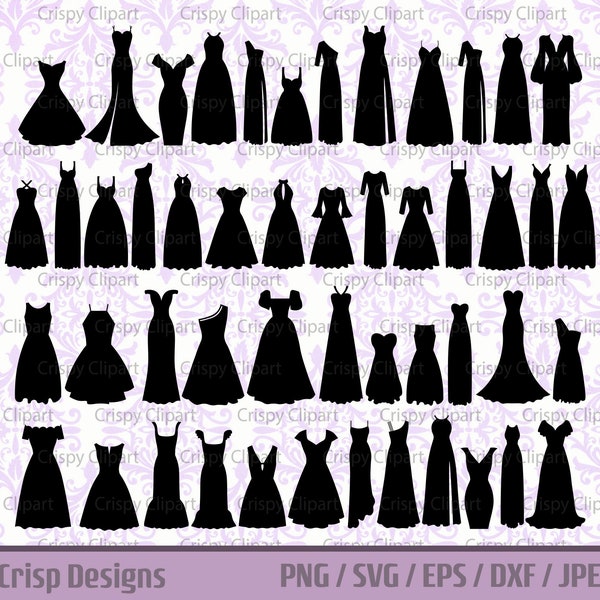 Dress Silhouette Clipart SVG, Formal Wear Vector Art, Fashion Cut File, Women's Clothing PNG, Evening Gown Formal Wear, Black Dress Clipart