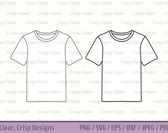 May include: Two black outline illustrations of t-shirts on a white background. The t-shirts are facing forward and have short sleeves. The t-shirts are blank and ready for customization.