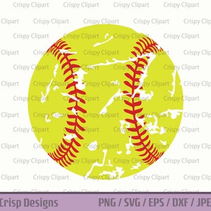 Distressed Softball SVG Softball Cut File Summer Sport Vector Art Grunge Softball Clipart Distressed Sports Ball Stitching PNG Sublimation