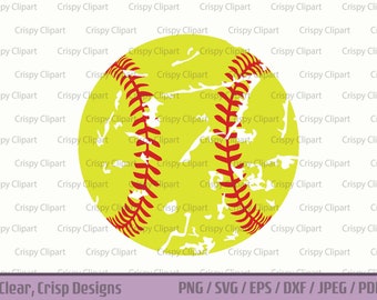Distressed Softball SVG Softball Cut File Summer Sport Vector Art Grunge Softball Clipart Distressed Sports Ball Stitching PNG Sublimation