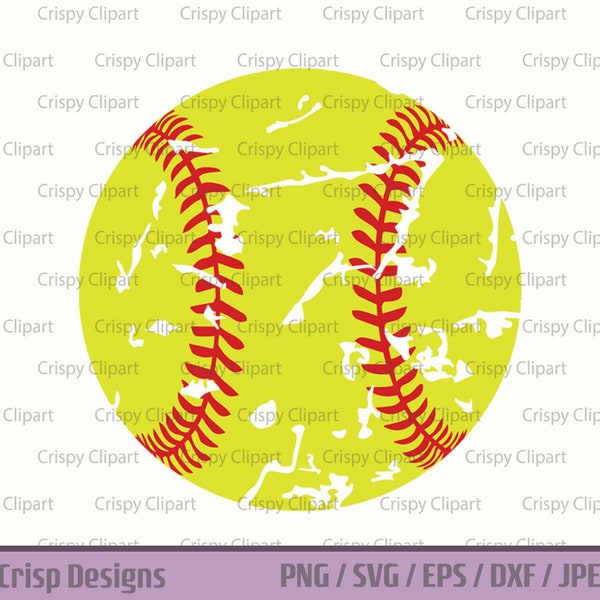 Distressed Softball SVG Softball Cut File Summer Sport Vector Art Grunge Softball Clipart Distressed Sports Ball Stitching PNG Sublimation