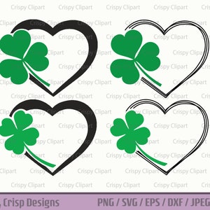 Trèfle coeur Clipart SVG, trèfle vectoriel Art coupé fichier, Saint-Patrick, irlandais, trèfle porte-bonheur, trèfle à quatre feuilles, mariage, téléchargement numérique