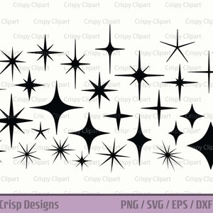 Starburst Clipart SVG, Sparkle Cut File, Twinkle Vector Art, Atomic Star PNG, Retro Sterren Silhouet, Retro Mid Century Starburst Clipart