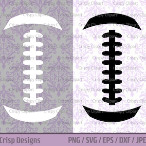 May include: A black and white silhouette of an American football. The football is on a purple and white patterned background. The text "Clear, Crisp Designs" and "PNG/SVG/EPS/DXF/JPEG/PDF" is at the bottom of the image.
