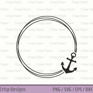 Cadre de cercle d’ancre SVG, clipart de bordure nautique ronde, fichier de coupe d’art vectoriel d’ancre, ancre de navire, cadre de monogramme à trois cercles avec ancre