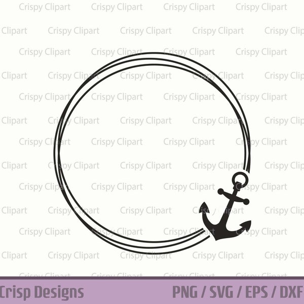 Anchor Circle Frame SVG, Round Nautical Border Clipart, Anchor Vector Art Cut File, Ship Anchor, Three Circle Monogram Frame with Anchor