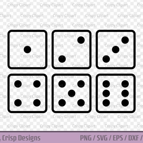 Dice Outline Clipart SVG, Game Pieces Vector Art, Gambling, Casino Cut File, Dice Stamp, Cube, Lucky Roll, Instant Digital Download