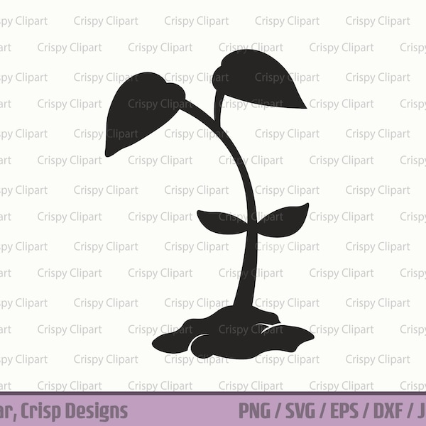 Plant Sprout Silhouette Clipart, Plant Shoot Vector Art, New Plant Life SVG, Plant in Soil, Flowers, Botanical, Growth, Flowering Stem