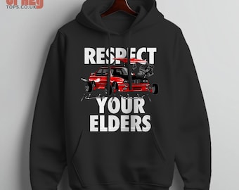 BMW E30 Hoodie, Respect Your Elders Classic Car Top, Black Graphic Unisex Hood