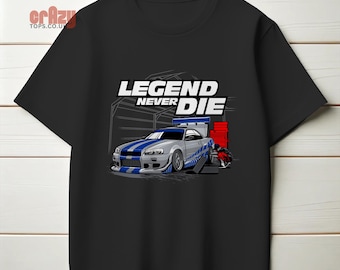Skyline R34 GTR T Shirt, Paul Walker Tribute, Black Unisex 100% Cotton Tee