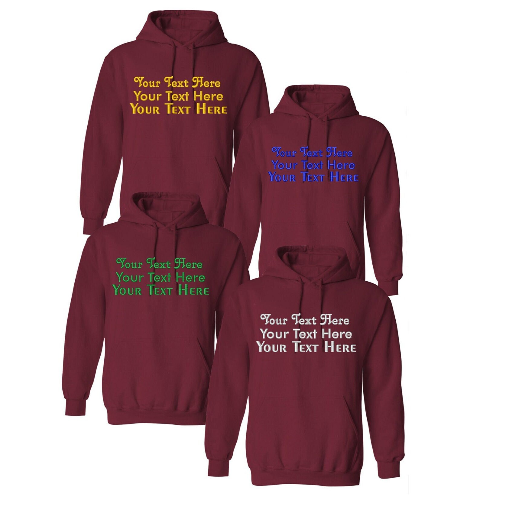 Maroon Embroidered Text Hoodie, Customised Text Hoodie, Personalised Hoodie, Unisex Hoodie, Customised Hoodie, Embroidered Hoodie
