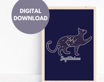 Astrology Sagittarius Cat Zodiac Sign Wall Art | Digital Download Print Sagittarius Constellation