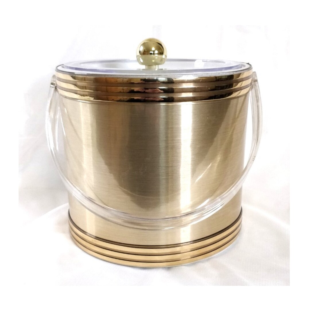 Vintage Briard Gold Ice Bucket With Lid and Handle Mid Century