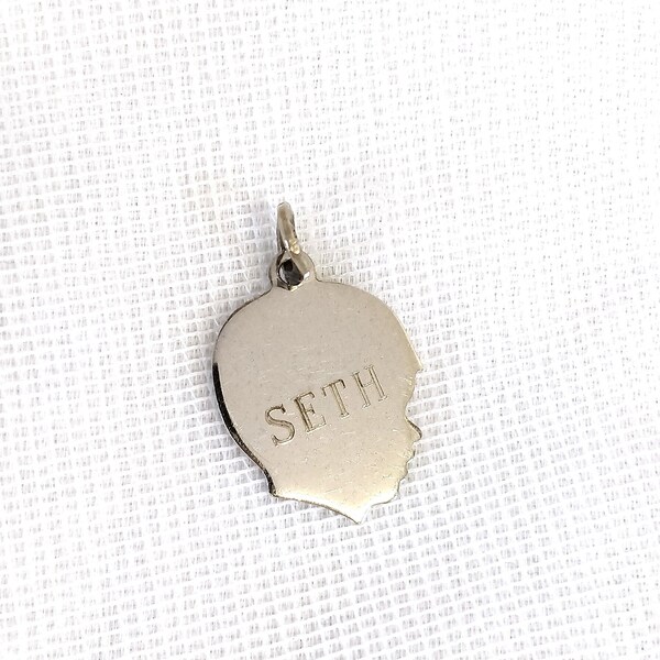 Personalized Child Name Seth Charm Pendant Sterling Silver Vintage for Mother Beaucraft 925 Profile Silhouette Boy