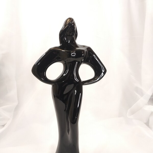 Art Deco Revival 80's Statue of a Woman Porcelain Ceramic Porcelain Black Power Pose Strong Woman