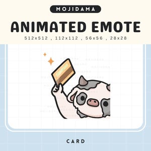Emotes pour carte donnant une vache Twitch Take my money Animation d'un crédit Swipe Animation d'une ferme de bovins mignons Chibi Diffusion en direct de Vtuber sur Discord Youtube